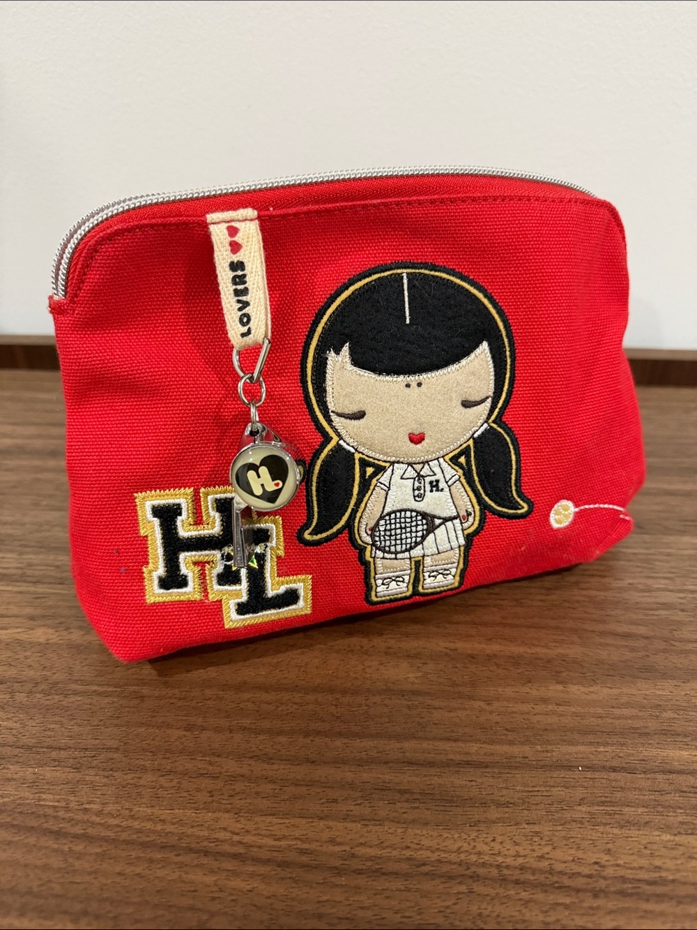 Vintage Harajuku Lovers canvas cosmetic zipper pouch.
